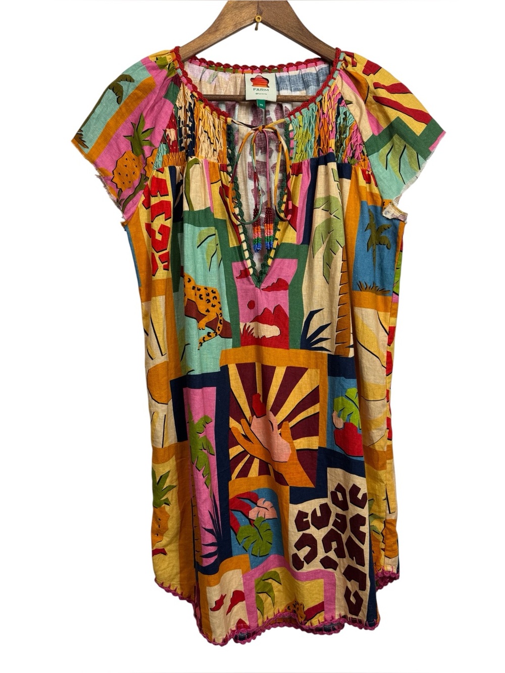 Farm Rio Colorful Patchwork Tropical Tunic Dress XS‎